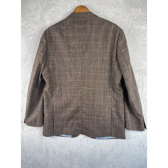 Mantoni Milan Italy Virgin Wool Sports Jacket Mens 46L Brown Plaid - Picture 2 of 10